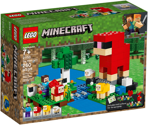 lego minecraft the wool farm building set with toy sheep and steve minifigure 21153